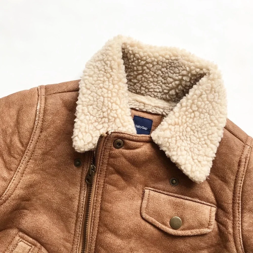 BABygap brown shearling motto style jacket EUC 2T